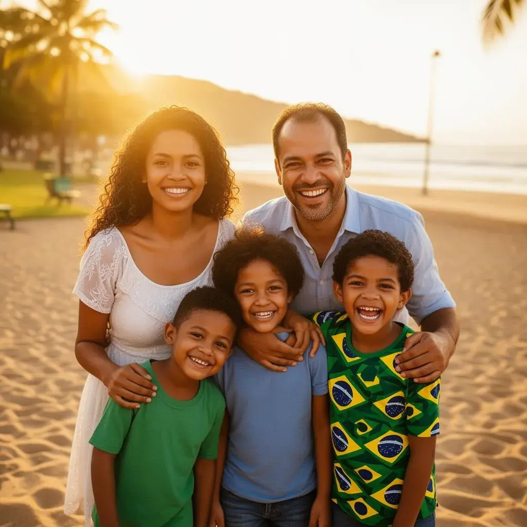 Família sorrindo ao ar livre