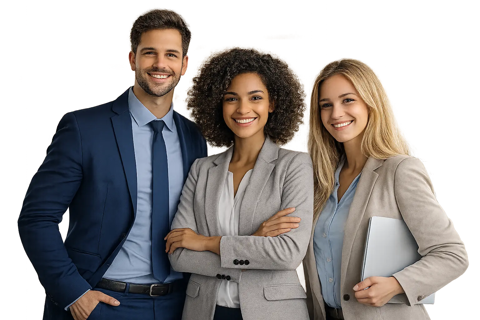 Equipe de uma empresa sorrindo no escritório